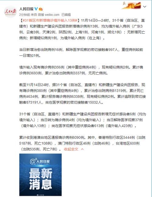 31省份新增确诊13例均为境外输入/31省新增确诊病例36例 均为境外输入