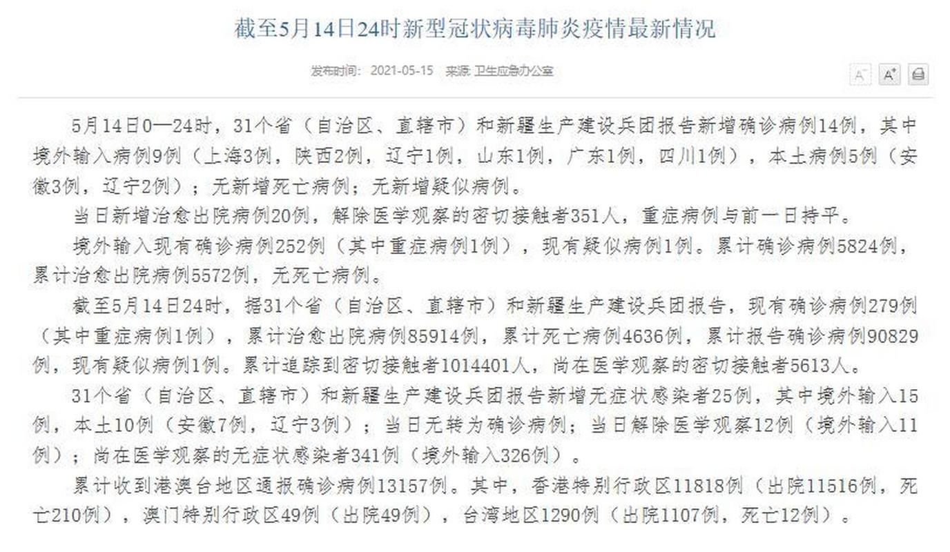 全国5月13日新增25例重症/5月以来全国新增50例本土确诊病例